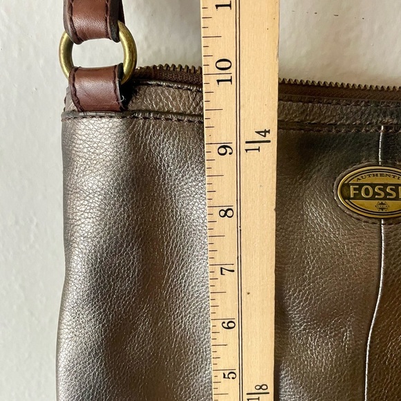 Vintage Fossil Crossbody Bag Purse Leather Metallic Bronze - Picture 6 of 9